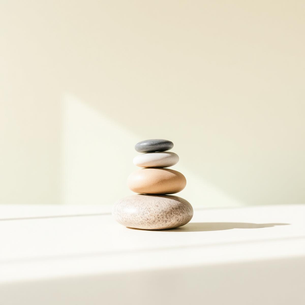 Balanced stones in warm sunlight